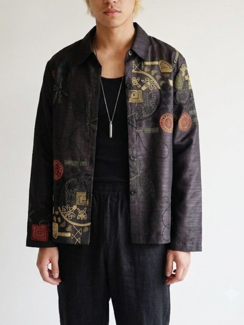 Vintage Chico's Additions Black Embroidered Jacket Wearable Art Boxy Blazer L